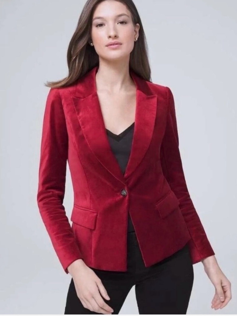 White House Black Market Women's Burgundy Velvet Blazer Size 0 Button Pockets
